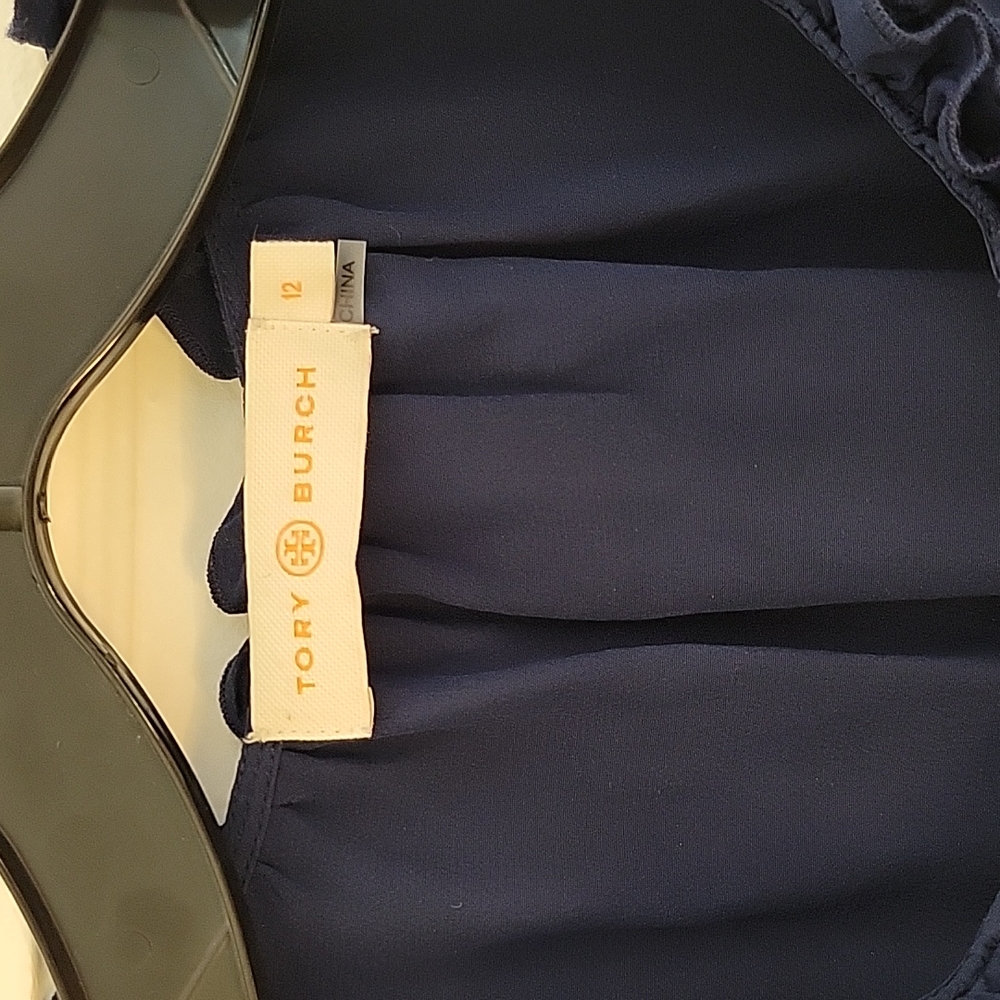 Tory Burch Navy Ruffle Blouse - Picture 2 of 9